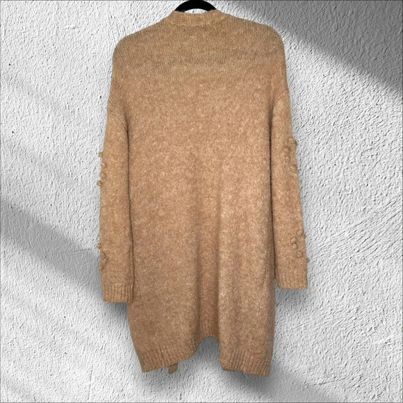 Doe & Rae Tan Neutral Bobble Long Line open‎ front cardigan Size Large Neutral - Picture 2 of 13
